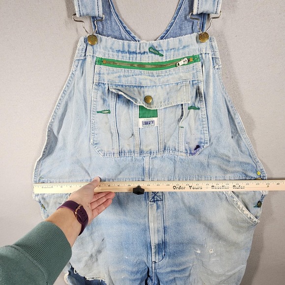 Distressed Liberty Overalls Bib Overalls Mens 46x29 Light Wash Denim Workwear - Picture 2 of 12